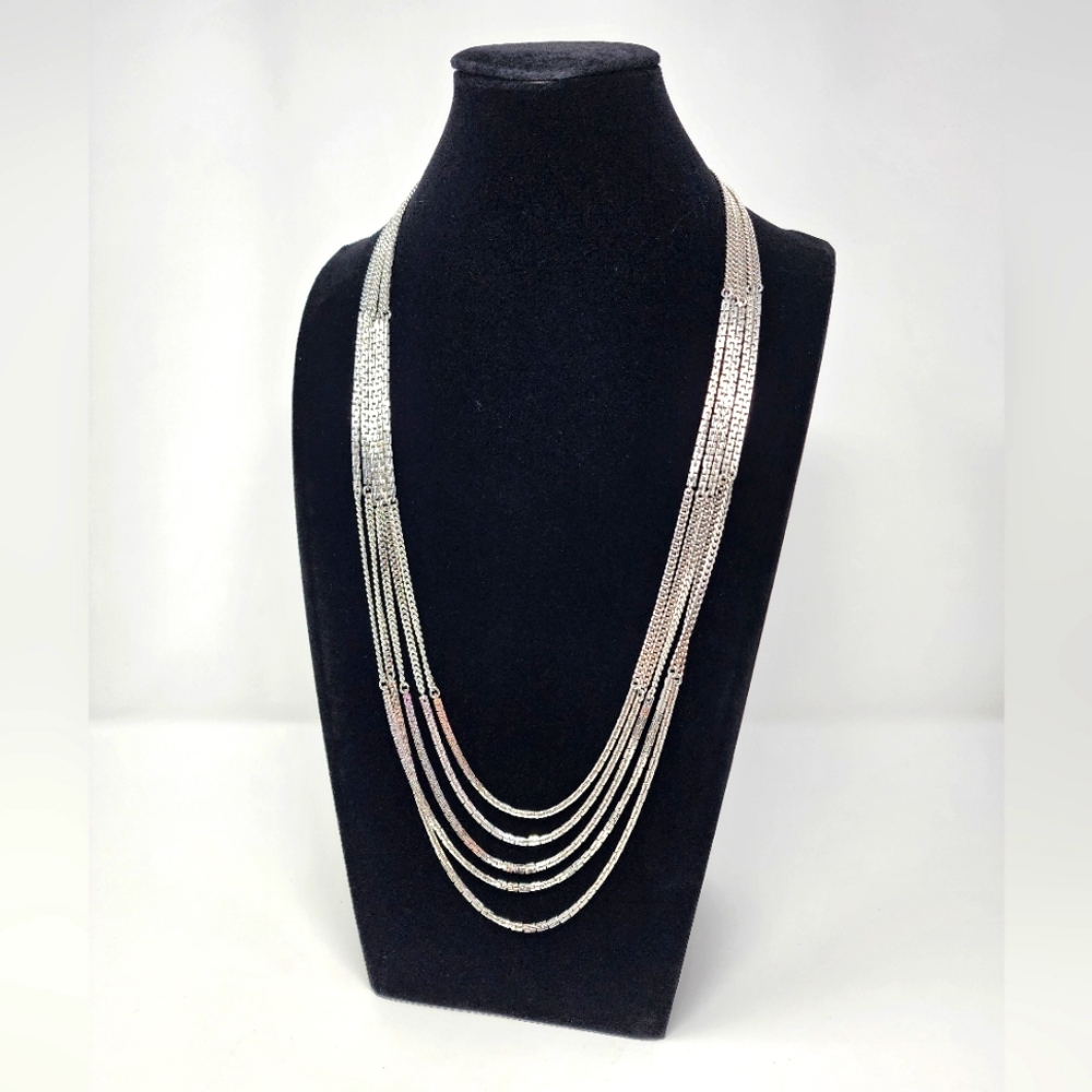 Vintage Monet Multi Strand Silver Box Chain Necklace - Picture 2 of 14